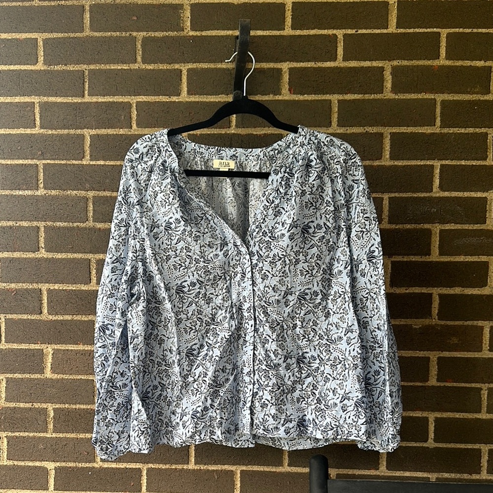 NWT Floral Blue, Black and White Women's Blouse